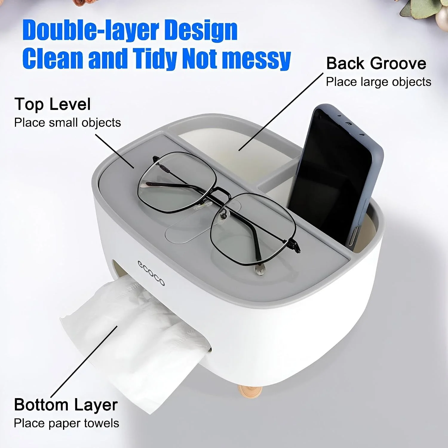 Picture of Desk Organization - Change up the boring look of ordinary tissue boxes with this stylish storage holder that keeps your desktop tidy and neat-White And Sky
