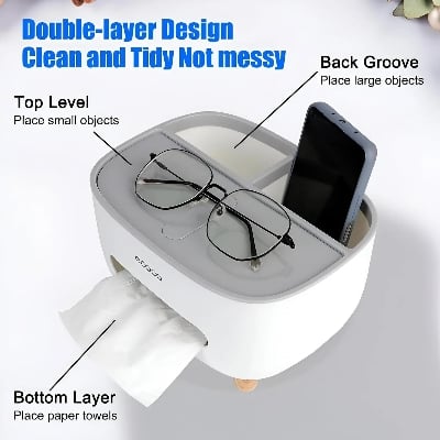 Picture of Desk Organization - Change up the boring look of ordinary tissue boxes with this stylish storage holder that keeps your desktop tidy and neat-White And Sky