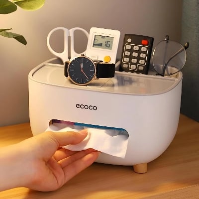 Picture of Desk Organization - Change up the boring look of ordinary tissue boxes with this stylish storage holder that keeps your desktop tidy and neat-White And Sky