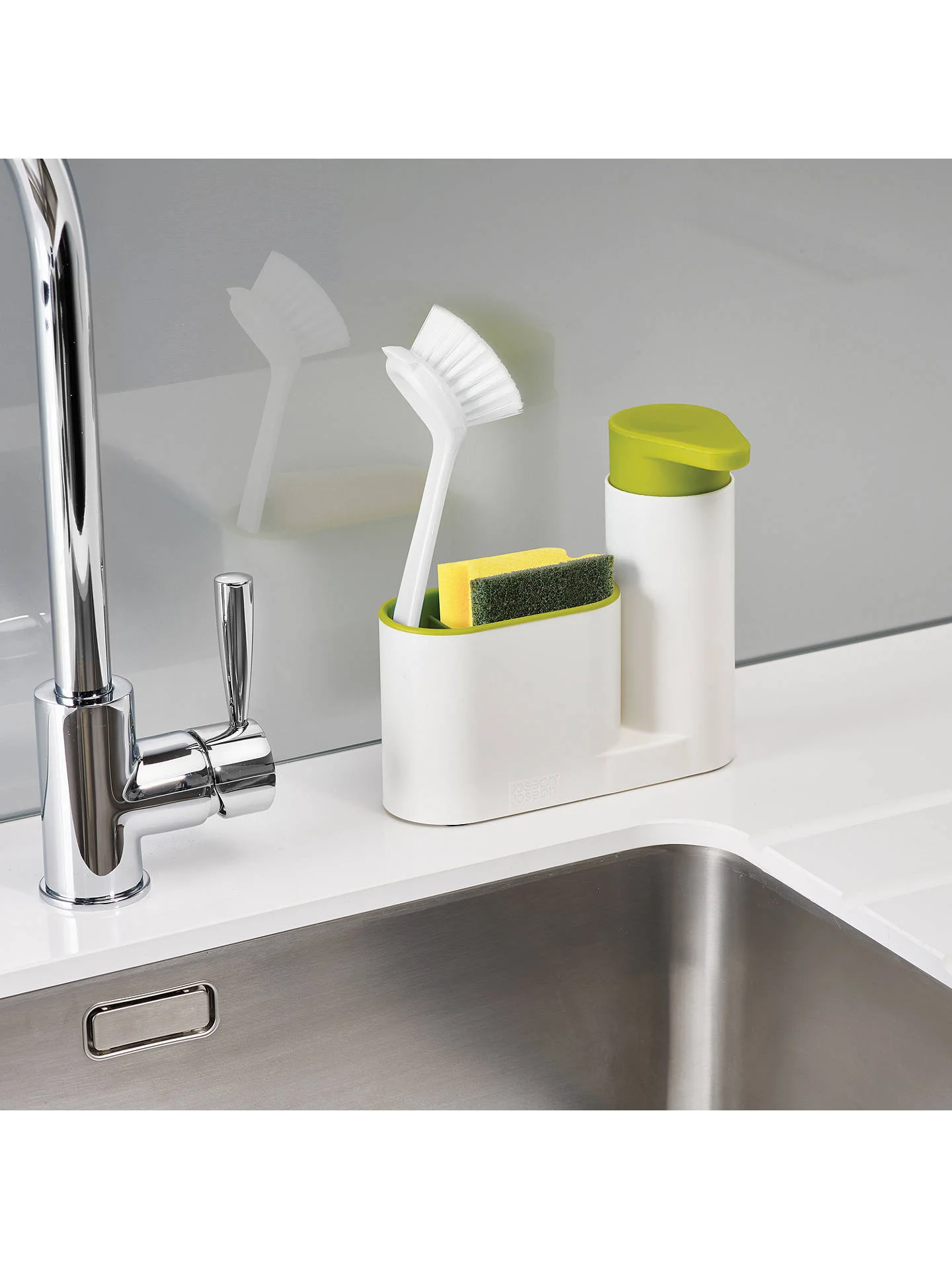 Picture of 2 Piece Sink Tidy Set (Hand wash soap Dispenser) Bathroom Sink Storage Organizer Soap Holder with Liquid Dispenser(Mult-Lemon & White