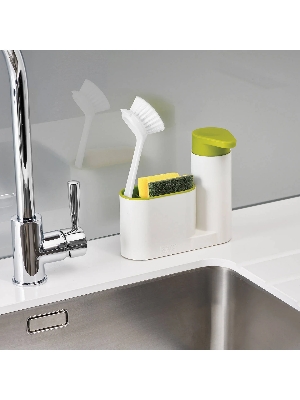 Picture of 2 Piece Sink Tidy Set (Hand wash soap Dispenser) Bathroom Sink Storage Organizer Soap Holder with Liquid Dispenser(Mult-Lemon & White