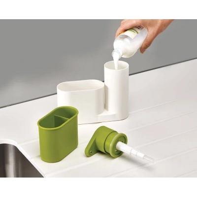 Picture of 2 Piece Sink Tidy Set (Hand wash soap Dispenser) Bathroom Sink Storage Organizer Soap Holder with Liquid Dispenser(Mult-Lemon & White