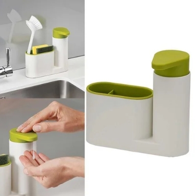Picture of 2 Piece Sink Tidy Set (Hand wash soap Dispenser) Bathroom Sink Storage Organizer Soap Holder with Liquid Dispenser(Mult-Lemon & White