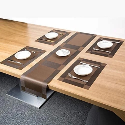 Picture of Dinning Table Mat - 7 Pcs Table Mats Set - Pvc Materials (6 Pcs Mat & 1 Pc Runner)-Coffee
