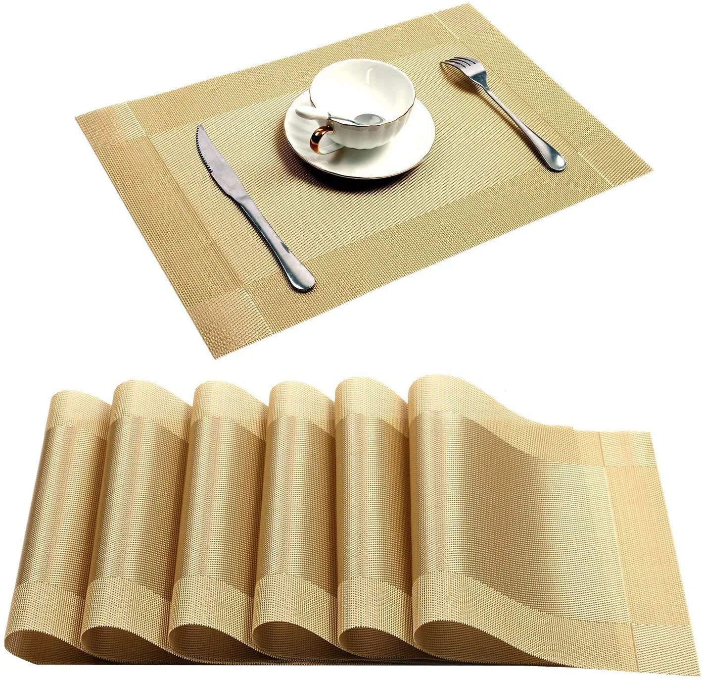 Picture of Dinning Table Mat - 7 Pcs Table Mats Set - Pvc Materials (6 Pcs Mat & 1 Pc Runner)-Coffee