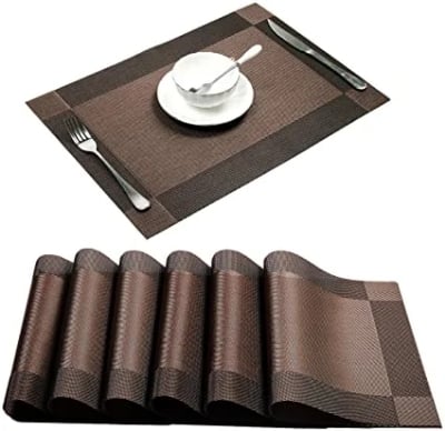 Picture of Dinning Table Mat - 7 Pcs Table Mats Set - Pvc Materials (6 Pcs Mat & 1 Pc Runner)-Golden