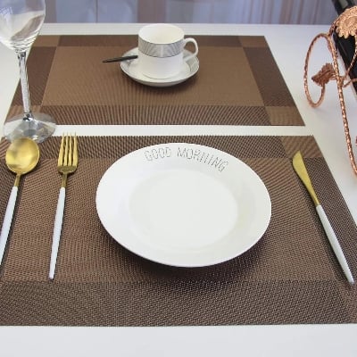 Picture of Dinning Table Mat - 7 Pcs Table Mats Set - Pvc Materials (6 Pcs Mat & 1 Pc Runner)-Golden