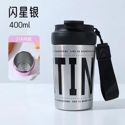 Picture of Stainless Steel Double-Drink Coffee Cup 400 ml, New High-Looking Thermos Cup 316-Hot Pink
