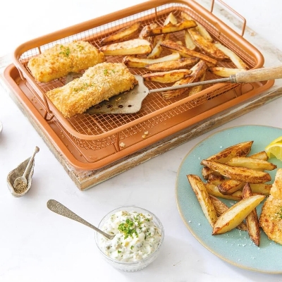 Picture of Non-Stick Oil Pan Crisping Tray Oven Baking Tray Frying Basket and Baking Sheet