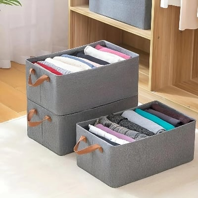 Picture of Storage Box - Heavy Duty Fabric and Sturdy Metal Frame, Perfect for Closet or Wardrobe Use-Ash