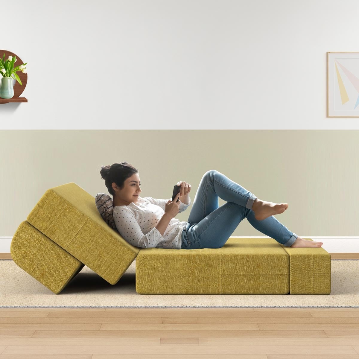 Picture of REGAL Sofa Cum Bed-Yellow SCB-205-6-2-07(SEMI DOUBLE)(Febric-2120)