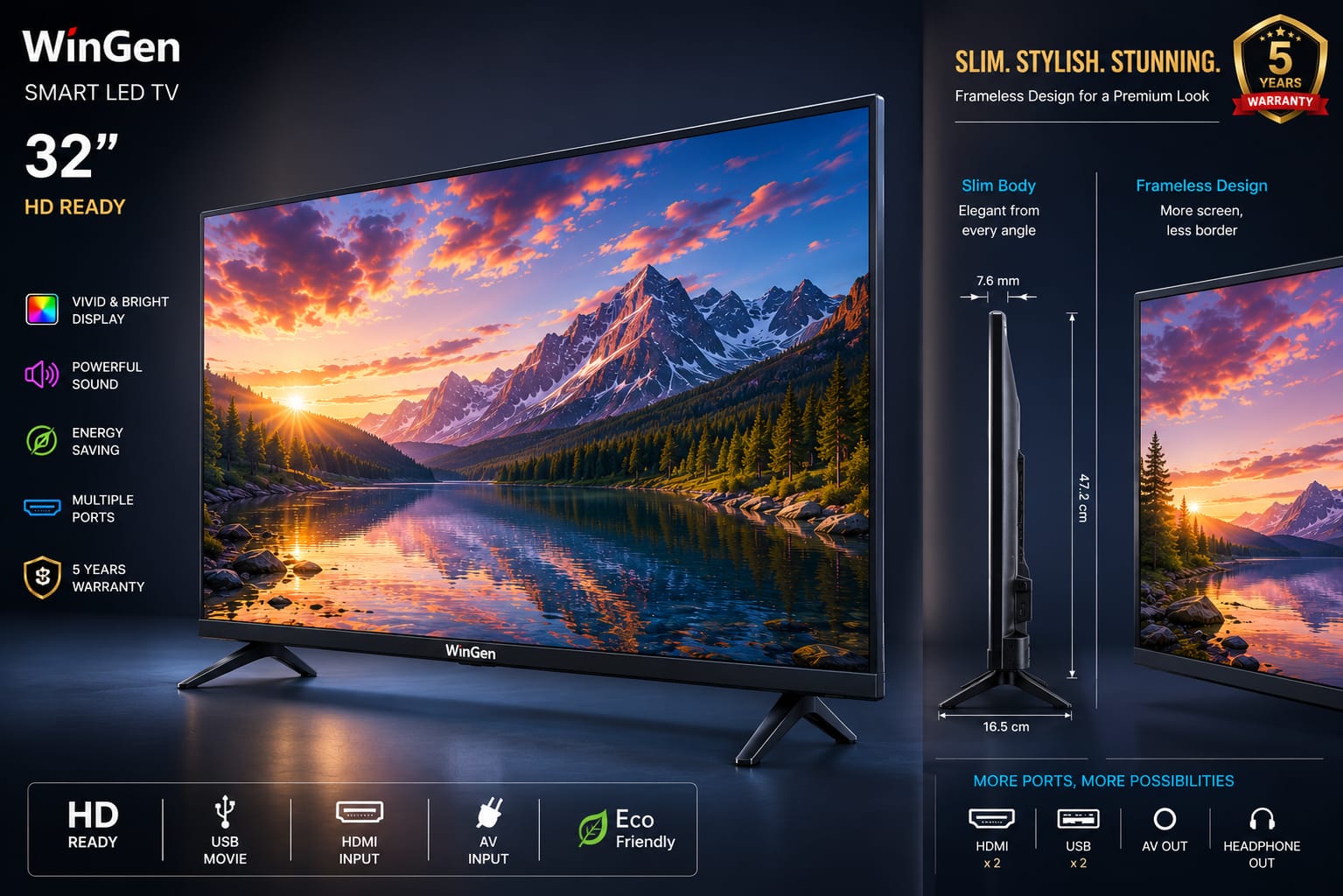 Picture of wingen 32'' double glass smart android tv WG32FL7H