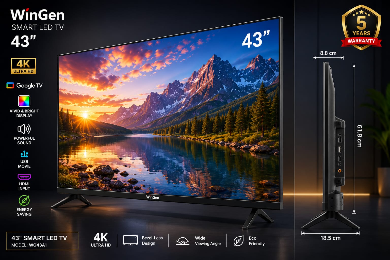 Picture of wingen 43'' smart android google tv(voice) WG43G2KSV