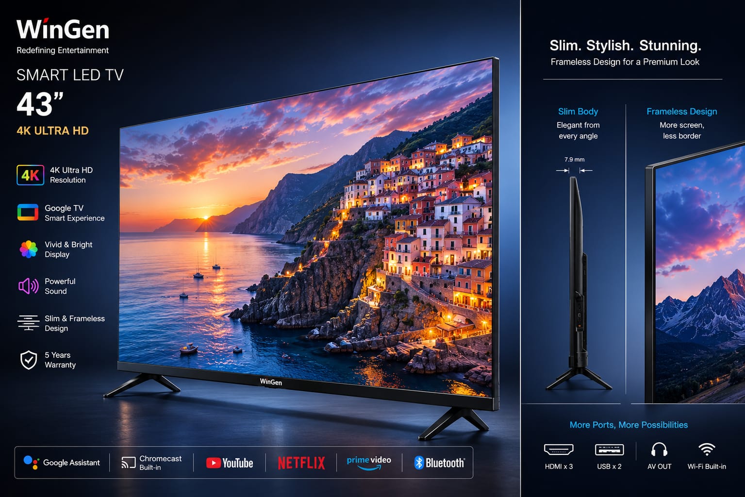Picture of wingen 43'' smart android framless led tv WG43GS8H