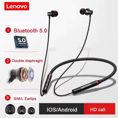 Picture of Lenovo HE05 Wireless In-Ear Neckband Earphones - Black - Black