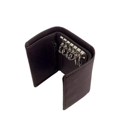 Picture of Key Ring Holder Button Design Black Wallet For Men Cow Leather Money Bag For Men