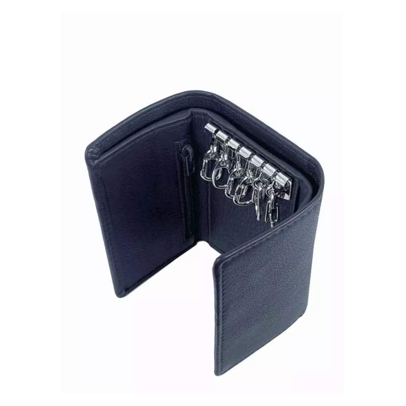 Picture of Key Ring Holder Button Design Black Wallet For Men Cow Leather Money Bag For Men