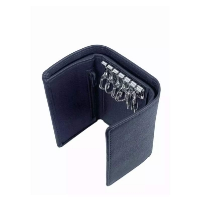 Picture of Key Ring Holder Button Design Black Wallet For Men Cow Leather Money Bag For Men