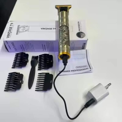 Picture of T9 Vintage USB 6500 charging cable with Rechargeable Hair Trimmer metal body Hair Cutting Machine For Men and Women - Multicolor