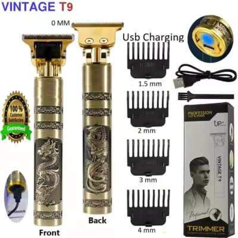 Picture of T9 Vintage USB 6500 charging cable with Rechargeable Hair Trimmer metal body Hair Cutting Machine For Men and Women - Multicolor