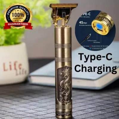 Picture of T9 Vintage USB 6500 charging cable with Rechargeable Hair Trimmer metal body Hair Cutting Machine For Men and Women - Multicolor