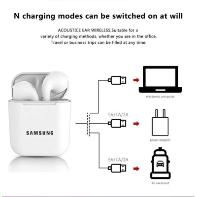 Picture of Samsung color I12 TWS Bluetooth earphones wireless earplugs frosted feel TWS stereo touch control - White