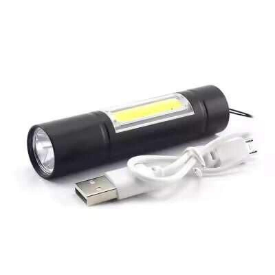 Picture of Rechargeable Flashlight Torch LED USB Portable Torch 3 Modes Mini Camping Lighting Torch Light - Black