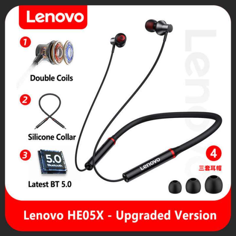 Picture of Lenovo HE05X Wireless Bluetooth 5.0 Neckband Headphones IPX5 Waterproof 8H Playtime - Black