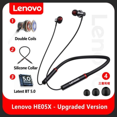Picture of Lenovo HE05X Wireless Bluetooth 5.0 Neckband Headphones IPX5 Waterproof 8H Playtime - Black