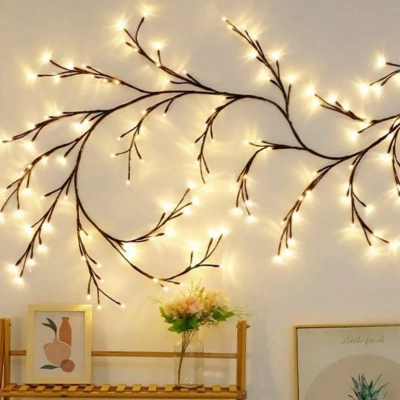 Picture of LED Tree Branch Lights for Wall Rose Lights with Remote and 8 Lighting Modes Rose Garland Willow Rose Vine Light for Bedroom Indoor Wall Wedding Valentines Day Decor (Rose 1.8M 96LEDs) LED Tree Branch Lights for Wall Rose Lights with Remote and 8 Lighting - Multicolor