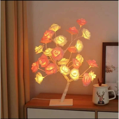 Picture of 24 Multi Roses Tree Table Lamp, Lighted Tabletop Tree for Home Wedding Bedroom Decoration Gift