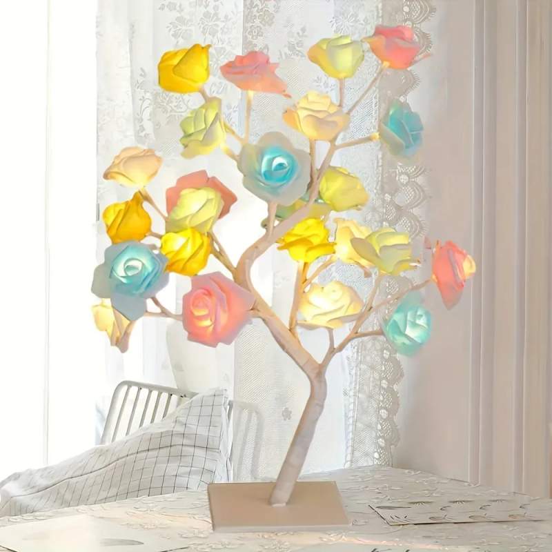 Picture of 24 Multi Roses Tree Table Lamp, Lighted Tabletop Tree for Home Wedding Bedroom Decoration Gift