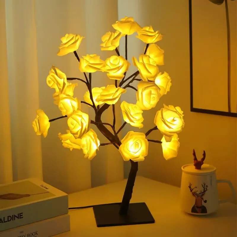 Picture of 24 Multi Roses Tree Table Lamp, Lighted Tabletop Tree for Home Wedding Bedroom Decoration Gift