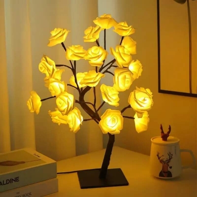 Picture of 24 Multi Roses Tree Table Lamp, Lighted Tabletop Tree for Home Wedding Bedroom Decoration Gift