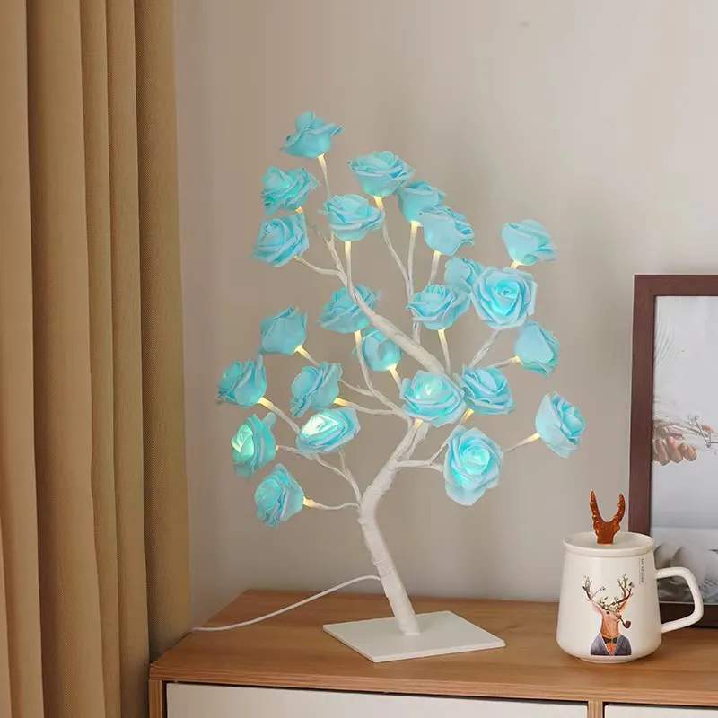 Picture of 24 Multi Roses Tree Table Lamp, Lighted Tabletop Tree for Home Wedding Bedroom Decoration Gift