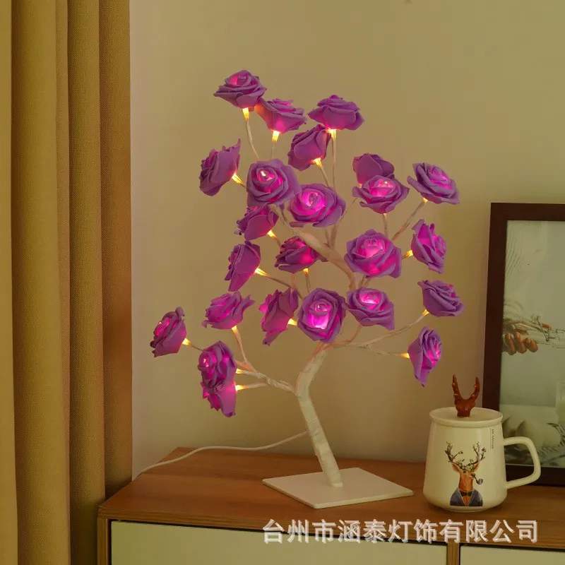 Picture of 24 Multi Roses Tree Table Lamp, Lighted Tabletop Tree for Home Wedding Bedroom Decoration Gift