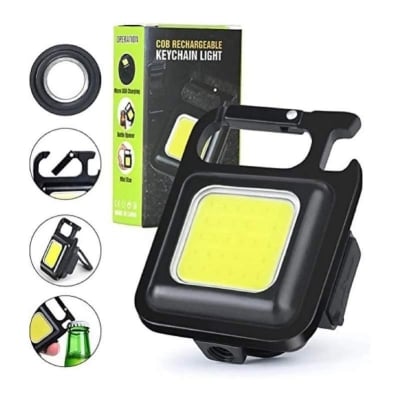 Picture of Mini LED Keychain Flashlights Multifunctional Portable COB Work Light USB Charging Camping Lamp Outdoor Torch Fishing Lantern - Black