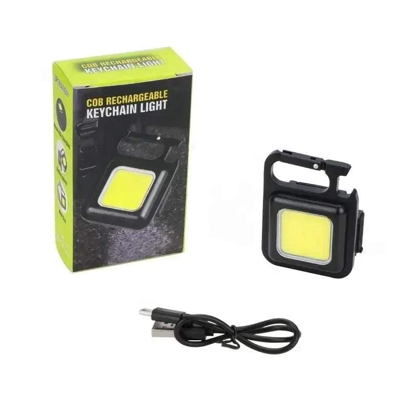 Picture of Mini LED Keychain Flashlights Multifunctional Portable COB Work Light USB Charging Camping Lamp Outdoor Torch Fishing Lantern - Black