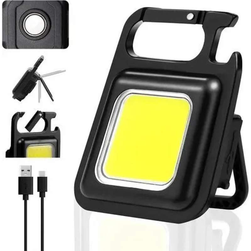 Picture of Mini LED Keychain Flashlights Multifunctional Portable COB Work Light USB Charging Camping Lamp Outdoor Torch Fishing Lantern - Black