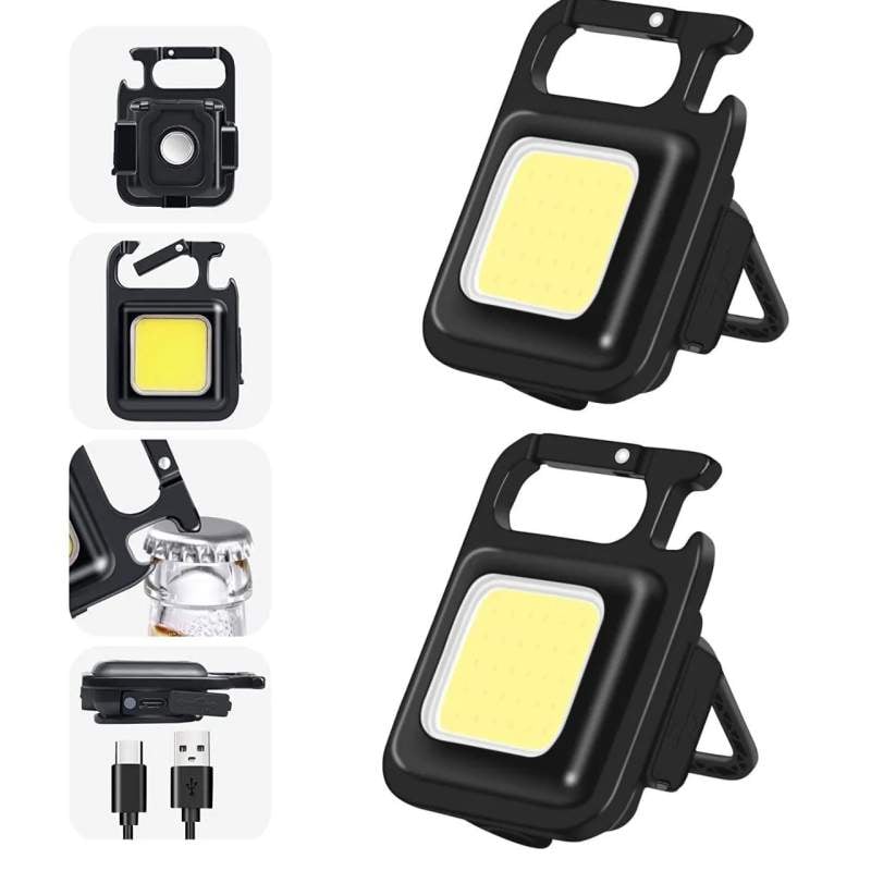 Picture of Mini LED Keychain Flashlights Multifunctional Portable COB Work Light USB Charging Camping Lamp Outdoor Torch Fishing Lantern - Black