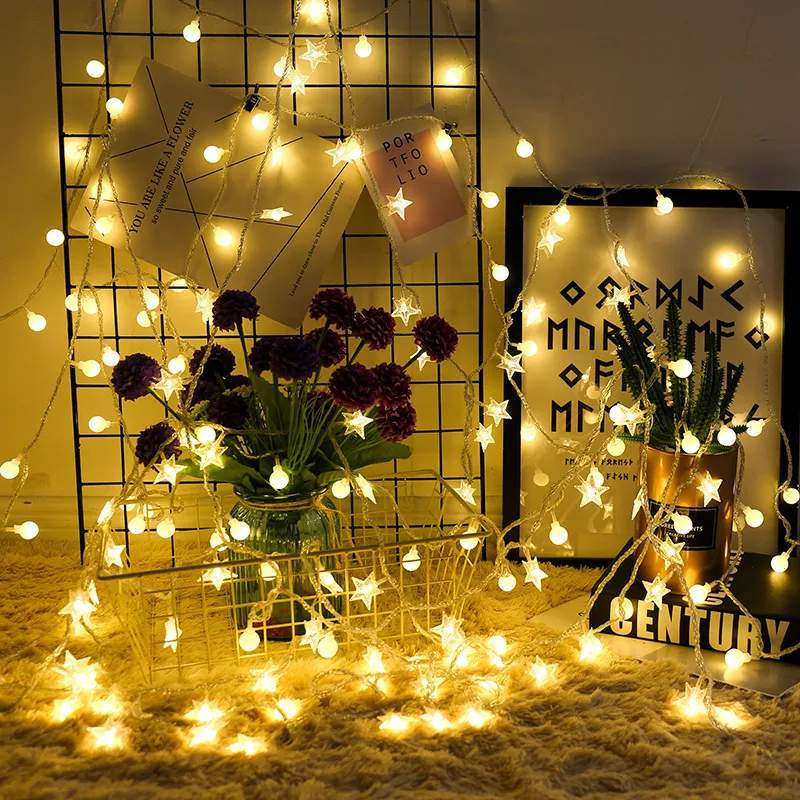 Picture of LED star lamp atmosphere lamp camping lamp ball lamp string birthday layout bedroom net red decorative small colored lamp wholesale - gold and ball