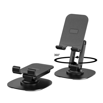 Picture of BY-556 Fully Adjustable Foldable Alloy Desktop Phone Holder Adjustable Angle Height 360 Degree Rotating Cradle Dock Mobile Stand Compatible With All Mobile/Tablet Devices Under - Black