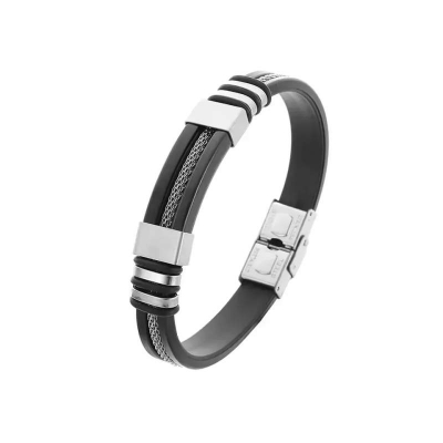 Picture of Stainless Steel Bracelet Men Wrist Band Black Link Punk Wristband Stylish Gift - Black