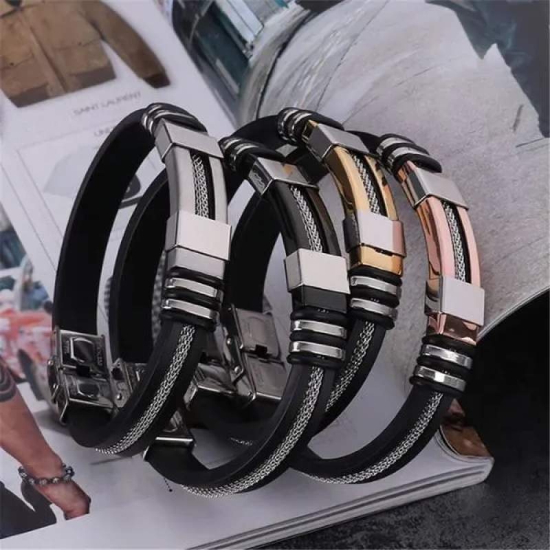 Picture of Stainless Steel Bracelet Men Wrist Band Black Link Punk Wristband Stylish Gift - Black