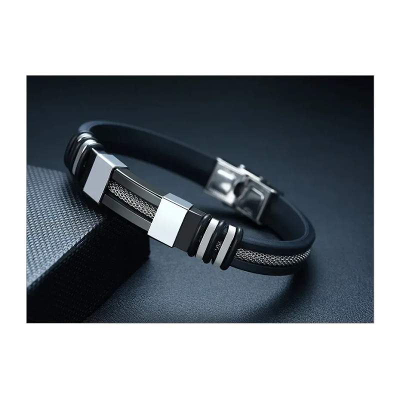 Picture of Stainless Steel Bracelet Men Wrist Band Black Link Punk Wristband Stylish Gift - Black