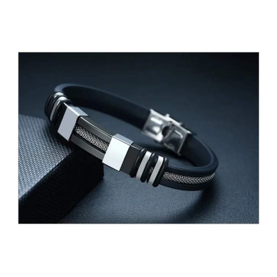 Picture of Stainless Steel Bracelet Men Wrist Band Black Link Punk Wristband Stylish Gift - Black