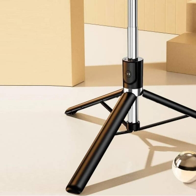 Picture of R1L 5.5 Feet selfie pole tripod with 360 degree rotation universal live streaming stand for mobile phones photography tool - Black