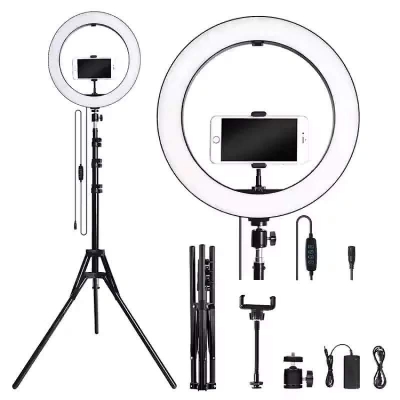 Picture of 12 Inch LED Ring Light with Adjustable Stand & Phone Holder for Live Streaming, Video Recording, Photography, and Makeup Tutorials - Black