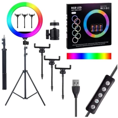 Picture of 14" MJ36 RGB LED soft ring light with stand for making video and photoshot - Black