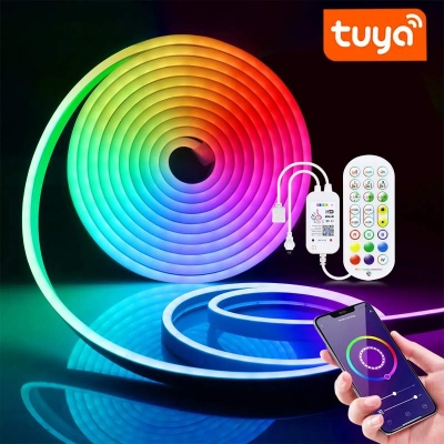 Picture of 5V USB RGB Neon LED Strip 5M RGB Neon Light work for Bluetooth or Tuya Smart Life APP Alexa and Remote control 5V USB RGB Neon LED Strip 5M RGB Neon Light work for Bluetooth or Tuya Smart Life APP Alexa and Remote control - Multicolor